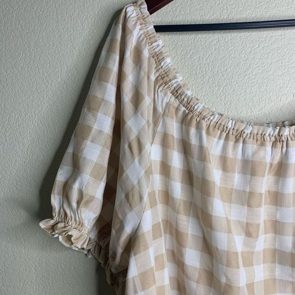 English Factory Women's Cream & White Plaid Off-The-Shoulder Blouse Size 2X NWT - Picture 3 of 10